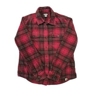 Carhartt Womens Red Plaid Flannel Button-Up Shirt Sz M Cabin Lumberjill